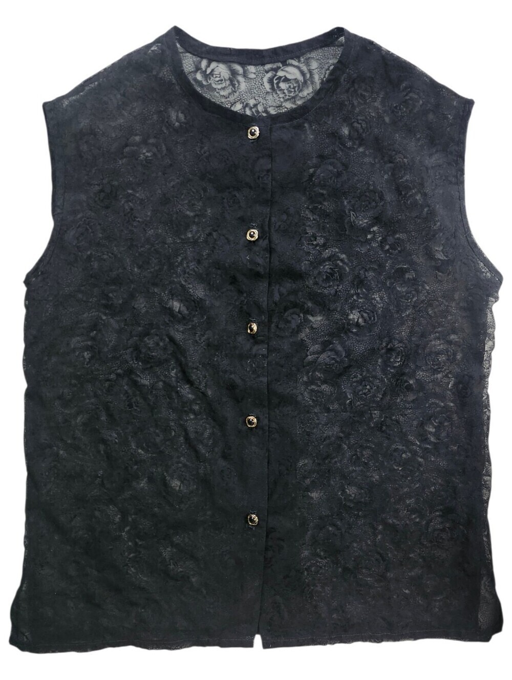 Vintage Black Floral Lace Button Up Vest